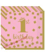 Gold 1st Birthday Rosa ,16 Mini-Servietten zum 1. Kindergeburtstag