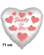 Danke für Alles. Herzluftballon aus Folie, satin-weiß-hearts, 71 cm