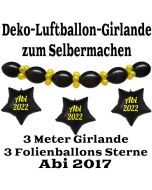 Ballongirlande "ABI 2022" zum Selbermachen - Kettenballons und Miniballons Schwarz-Gold, 3 Folienballons 3 Meter