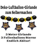 Ballongirlande "Endlich Abitur!" zum Selbermachen - Kettenballons und Miniballons Schwarz-Gold, 3 Folienballons 3 Meter