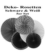 Glänzende Deko-Rosetten, Schwarz-Weiß, 5 Stück-Set