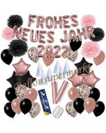 Silvester Dekorations-Set mit Ballons Frohes neues Jahr 2022 Black & Rose Gold, 52 Teile