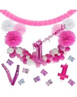 Do it Yourself Dekorations-Set mit Ballongirlande zum 1. Geburtstag, Happy Birthday Pink & White, 89 Teile