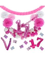 Do it Yourself Dekorations-Set mit Ballongirlande zum 17. Geburtstag, Happy Birthday Pink & White, 91 Teile