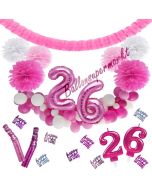 Do it Yourself Dekorations-Set mit Ballongirlande zum 26. Geburtstag, Happy Birthday Pink & White, 91 Teile