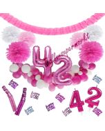 Do it Yourself Dekorations-Set mit Ballongirlande zum 42. Geburtstag, Happy Birthday Pink & White, 91 Teile