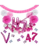 Do it Yourself Dekorations-Set mit Ballongirlande zum 47. Geburtstag, Happy Birthday Pink & White, 91 Teile