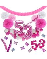 Do it Yourself Dekorations-Set mit Ballongirlande zum 53. Geburtstag, Happy Birthday Pink & White, 91 Teile