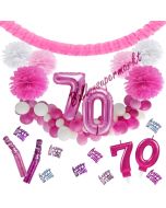 Do it Yourself Dekorations-Set mit Ballongirlande zum 70. Geburtstag, Happy Birthday Pink & White, 91 Teile