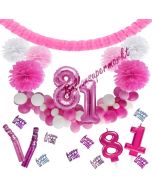 Do it Yourself Dekorations-Set mit Ballongirlande zum 81. Geburtstag, Happy Birthday Pink & White, 91 Teile