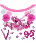 Do it Yourself Dekorations-Set mit Ballongirlande zum 95. Geburtstag, Happy Birthday Pink & White, 91 Teile