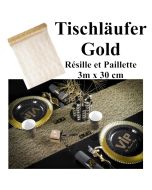 Tischläufer, Tischdecke Resille et Paillette Gold, 3 Meter Rolle