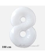 Großer weißer Luftballon Zahl 8 mit Helium