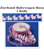 Deko-Zierband, Stoff-Schmuckband, Babywagen, Rosa, Mädchen, Girl, 1 Rolle