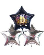 Silvester Bouquet bestehend aus 3 Sternballons in Silber und Schwarz mit Helium, 2022 Feuerwerk