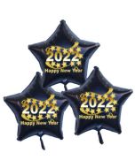 Silvester Bouquet bestehend aus 3 Sternballons in Schwarz mit Helium, 2022, Happy New Year