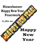 Dekoration Silvester Riesenbanner Happy New Year Feuerwerk, Silvesterdeko, Neujahrs-Banner