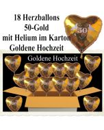 Dekoration und Gastgeschenke zur Goldenen Hochzeit, 18 goldene Herzballons 50 Gold, mit Ballongas-Helium zum Versand im Karton