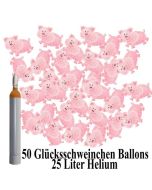 Der Silvesterparty-Hit, 50 Glücksschweinchen-Luftballons mit 25 Liter Heliumflasche