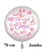 Du wirst Oma, Girl. Großer Luftballon aus Folie, 70 cm, Satine de Luxe, weiß