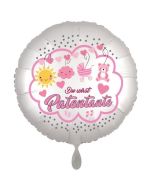Du wirst Patentante, Luftballon aus Folie, 43 cm, Satine de Luxe, weiß