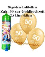 Ballons und Helium Midi Set, Goldene Hochzeit mit Einwegbehälter