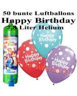 Ballons und Helium Mini Set zum Geburtstag, Happy Birthday bunt gemischt mit Einwegbehälter