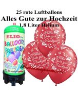 Ballons und helium Mini Set, Alles Gute zur Hochzeit, rot mit 1,8 Liter Einwegbehälter