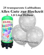 Ballons und Helium Mini Set, Alles Gute zur Hochzeit, transparent mit 1,8 Liter Einwegbehälter