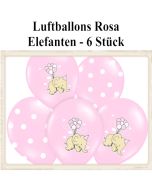 Baby Luftballons, Elefanten mit Luftballontraube, Punkten und Wölkchen, Rosa, 6 Stück