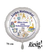 Alles-Gute-zum-Schulanfang-70cm-Luftballon-aus-Folie, personalisiert mit dem Namen des Schulanfängers