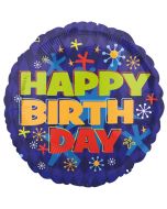Großer runder Luftballon, Happy Birthday, blau, zum Geburtstag, Ballon ohne Helium