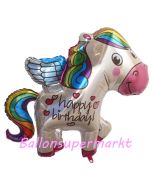 Happy Birthday Regenbogen Pony Luftballon zum Geburtstag mit Helium Ballongas