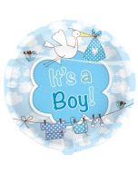 Luftballon mit Helium zu Geburt und Taufe eines Jungen: It's a Boy, Storch