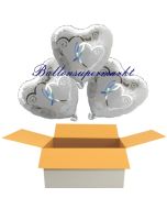 3 Hochzeitsballons, Luftballons zur Hochzeit, Silberhochzeit. Herzballons verschlungene Herzen in silber, inklusive Ballongas Helium