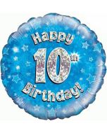 Luftballon aus Folie zum 10. Geburtstag, Happy 10th Birthday Blue
