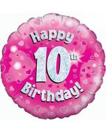 Luftballon aus Folie zum 10. Geburtstag, Happy 10th Birthday Pink