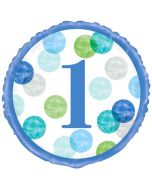 Luftballon aus Folie, 1st Birthday Blue Dots, inklusive Helium