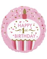 Luftballon Happy 1st Birthday Girl Cupcake, holografisch ohne Helium