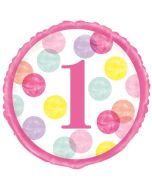 Luftballon aus Folie, 1st Birthday Pink Dots, inklusive Helium