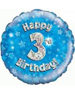 Luftballon aus Folie zum 3. Geburtstag, Happy 3rd Birthday Blue
