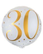 Luftballon aus Folie Zahl 30 Gold-Weiß, zum 30. Geburtstag