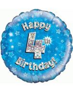 Luftballon aus Folie zum 4. Geburtstag, Happy 4th Birthday Blue