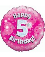 Luftballon aus Folie zum 5. Geburtstag, Happy 5th Birthday Pink