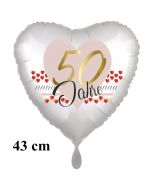 50 Jahre Herzluftballon aus Folie zum 50. Geburtstag, 43 cm, satinweiß, mit Ballongas-Helium
