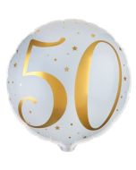 Luftballon aus Folie Zahl 50 Gold-Weiß, zum 50. Geburtstag
