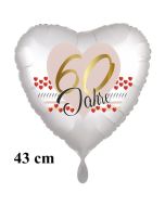 Herzluftballon zum 60. Geburtstag, 60 Jahre, 43 cm, satinweiß, ohne Helium-Ballongas