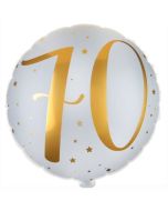 Luftballon aus Folie mit Ballongas, Zahl 70 Gold-Weiß, zum 70. Geburtstag, Jubiläum oder Jahrestag