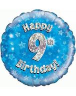 Luftballon aus Folie zum 9. Geburtstag, Happy 9th Birthday Blue