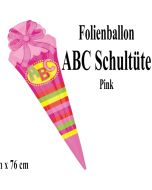 ABC Schultüte in Pink, großer Luftballon aus Folie mit Ballongas-Helium zu Schulanfang, Einschulung, Schulbeginn